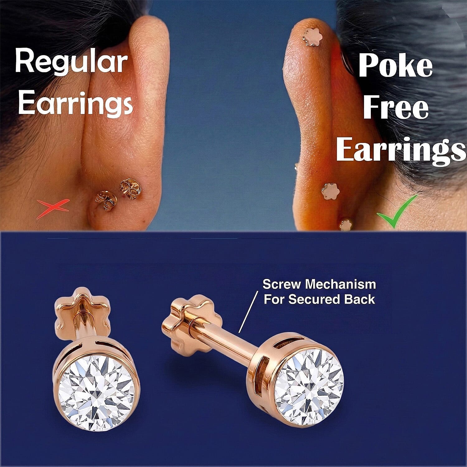 Luxuriant SI-GH Lab Grown Diamond Screw Back Earring in 18K Vermeil Rose Gold Plated Sterling Silver 0.38 Ct.